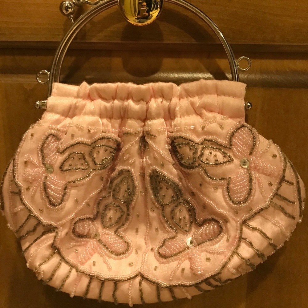 Pink and silver beaded purse